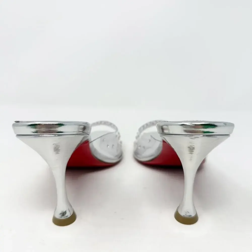 Christian Louboutin Degramule Strass PVC Mule Sandal Heels Womens Size EU 37